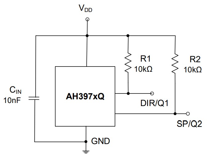 Application Circuit Diagram - Diodes Incorporated AH397xQ  Automotive Dual Hall Effect Latches